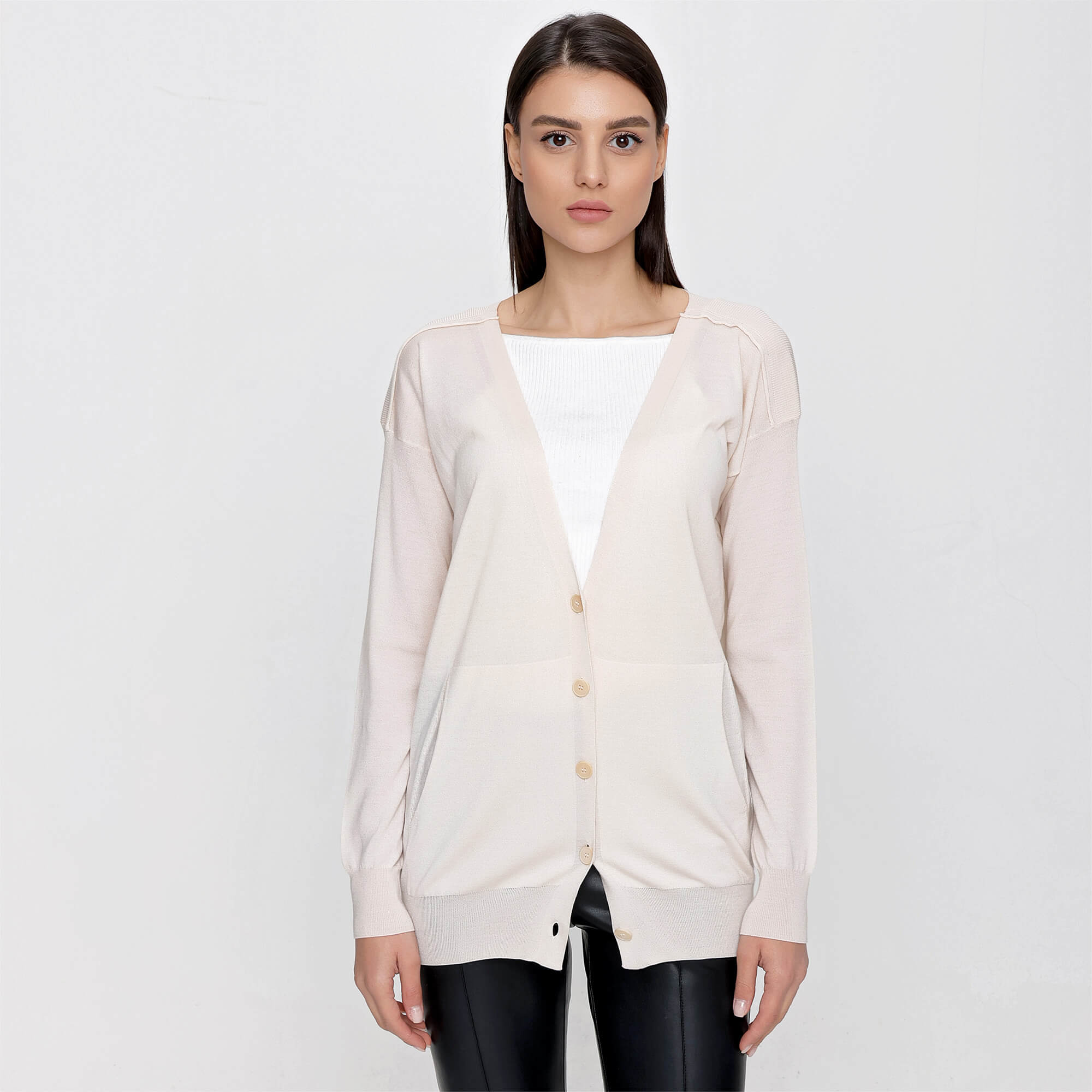 Stella McCartney - Cream Wool and Silk Blend V Neck Front Pocket Cardigan